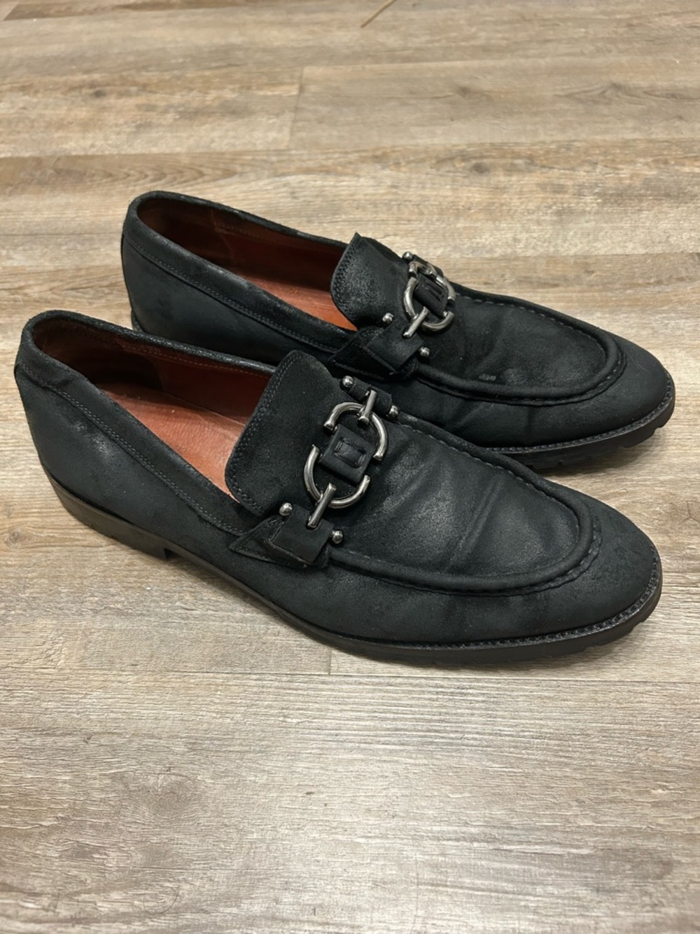 Donald J. Pliner Men’s Size 10.5 Black Suede Horse Bit Loafers Lug Sole‎ Shoes